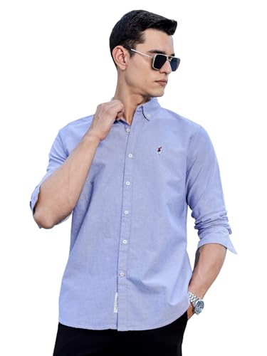 Image of Thomas Scott Men's Cricket Club Collection Classic Regular Fit Twill Shirt | 100% Cotton Long Sleeve Solid Shirt with Button Down Collar (Available in Plus Size)