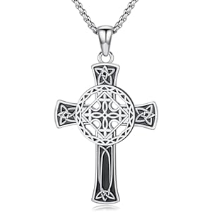 Celtic Cross Necklace for Men Irish Knot Pendant Sterling Silver Crucifix Jewelry Gifts for Husband