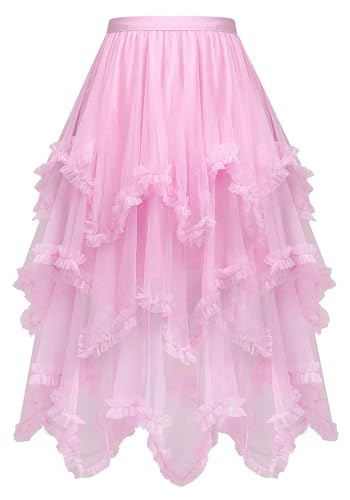 C-ZOFEK Women's Tulle Skirt, High Low Ruffle Layered Fairy Skirt ...