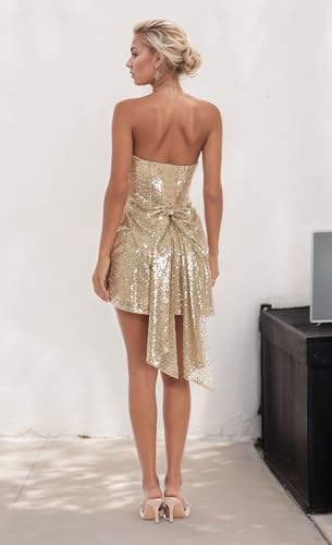 Sparkly Sequin Homecoming Dresses for Women 2025 Strapless Mini HOCO Dress with Bow Cocktail Party Gown3