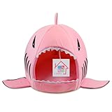 CAMAL Pet Bed, Shark Round Washable Cotton Soft Dog Cat Bed with Bed Mat (Large, Pink)
