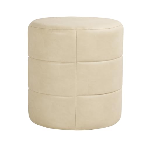 Image of HomePop 18 inch Round Ottoman - Cream Faux Leather