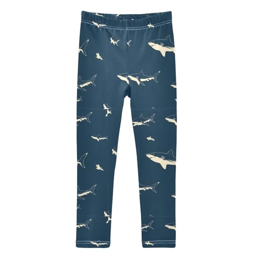 Black Blue White Sharks Girls Leggings Kids Yoga Pants Dance Active Tights 4T