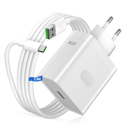 Caricatore per Realme 45W, Ricarica Rapida per Super-Vooc Caricabatterie USB con Cavo USB C 1,8M 6A per Realme P3 14T 14 Pro 13 12 C75 C85 Caricatore Veloce per OPPO Reno13 A5 Pro A40 A6 per OnePlus