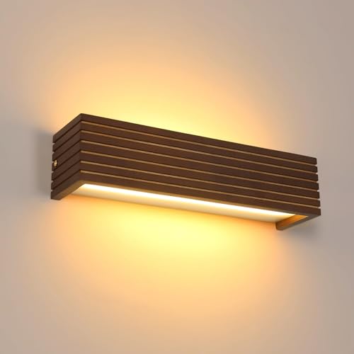 Comely Applique Murale Intérieure Bois, 18W 2025LM Lampe Murale LED 3000K Lumière Chaude, Moderne Minimaliste Éclairage Intérieur pour Salon Chambre...