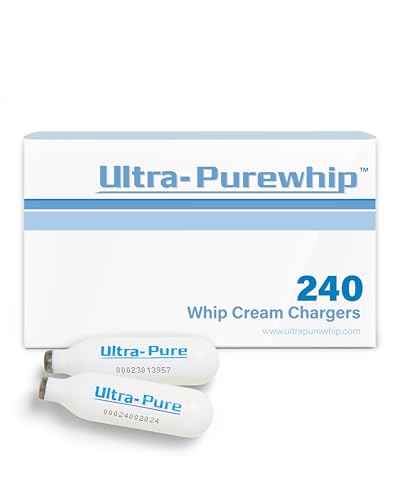 Ultra-Purewhip N2O Cream Chargers - 8g Premium Stainless Steel Whipped Cream Charger Cartridges for Major Whip Cream Makers - Pure & Flavor Neutral N2O Chargers with Long Shelf Life - 240 Pack