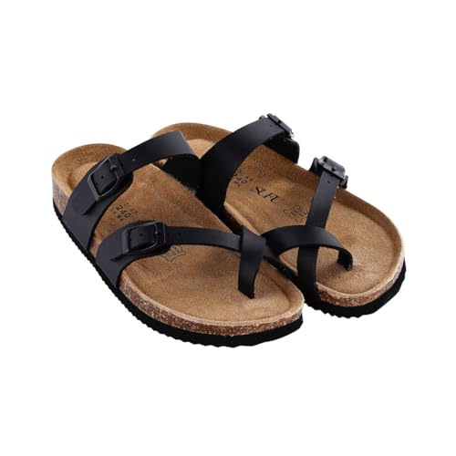 Cork Footbed Sandals, PU Leather, Adjustable Buckle Straps, White, Casual Summer Slides