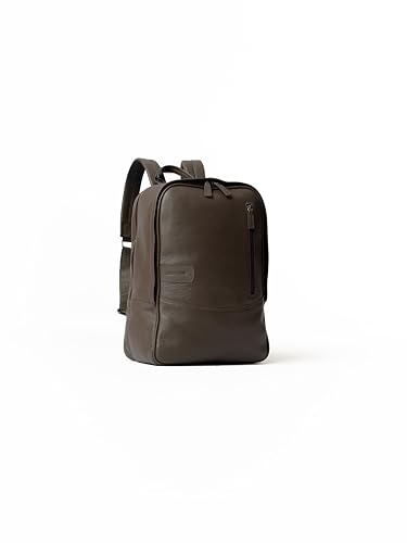 MOCHILA EM COURO CAFE COM PORTA NOTEBOOK BOLSO FRONTAS LISO