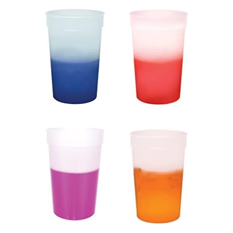 22oz. Color Changing Stadium Cups, Durable plastic. BPA Free, Top shelf dishwasher safe, Ideal for outdoor events – Set of 12 (Frosted Assorted) (Colors may vary) Cover