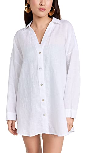 L*Space Rio Tunic for Women, Button Down Collared Shirt, Long Sleeve Top With Buttoned Cuffs, Beach Cover Up, 100% Linen