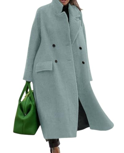 CHARTOU Übergroßer langer Wintermantel für Damen, warme Wollmischung, Erbsenmantel, Seeblau, Medium