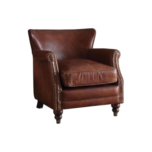 Sillón de Cuero Marrón con Ruedas y Detalle de Clavos