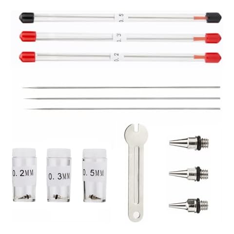WANGCL Airbrush Needle And Nozzle Set 0.2mm/0.3mm/0.5mm + Nozzle Airbrush Replacement Parts with Wrench for Airbrush Spray Gun Model Spraying Paint Maintenance Accessories Cover