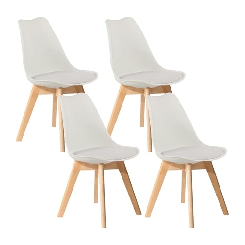 Listado de Sillas Blancas Top 5. 43 Sillas de Comedor Modernas con Asiento Acolchado de Diseño Minimalista Tulip - Sillas Ergonomicas Acojinadas con Estructura de Madera Ideales para Interior Set de 4 Piezas Tipo...