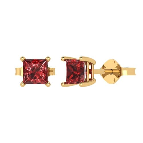 1.44ct Princess Cut Solitaire unique Designer Earrings Scarlet Red Garnet Stud Earrings 14k Yellow Gold Butterfly Push Back