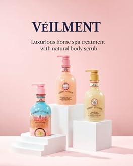 VEILMENT NATURAL SPA DEAD SEA SALT 2-in-1 BODY WASH & BODY SCRUB(13.53fl.oz) - Natural Exfoliating Salt Scrub for Deep Cleansing - Effective on Scars & Wrinkles - Moisturize Skin Polishes