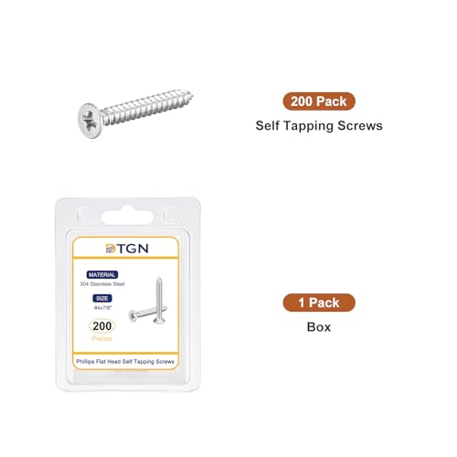 Image of DTGN 200Pcs #4x7 /8 Flat Head Wood Screws, 304 Stainless Steel Phillips Self Tapping Screws - Good for Woodworking, Furniture - Silver