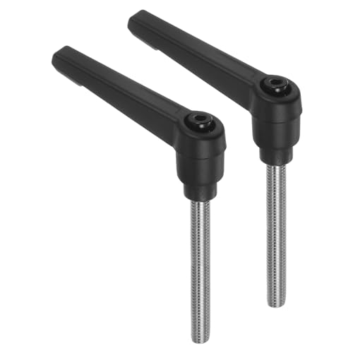 Image of uxcell 2pcs Clamping Lever Handles, M6 x 60mm 304 Stainless Steel Threaded Male Stud, Adjustable Handles Locking Quick Release Ratchet Push Button Bolt Knobs, Black