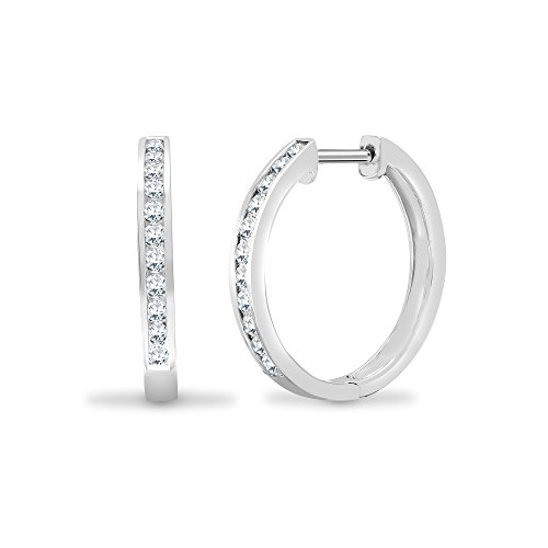 Jewelco Europa Conjunto de canales de oro blanco sólido de 18 quilates Redondos G SI1 0.67ct Aretes tipo argolla de eternidad Huggie de diamantes 20 mm