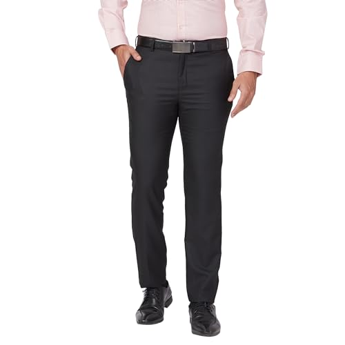 Image of Raymond Men's Slim Fit Structure Pattern Polyester Blend Pleated Formal Trouser