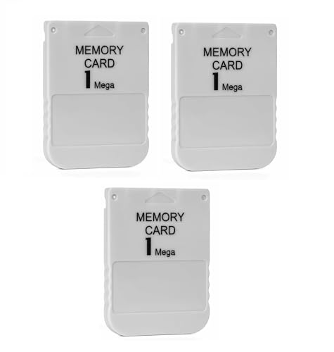 DARLINGTON & Sohns Zubehörpaket 3er Set Memorycard Spielstandkarten je 1MB – kompatibel mit PS1 PS2 / PlayStation 1 Konsole – Zubehör für gespeicherte Spielstände – Retro Gaming
