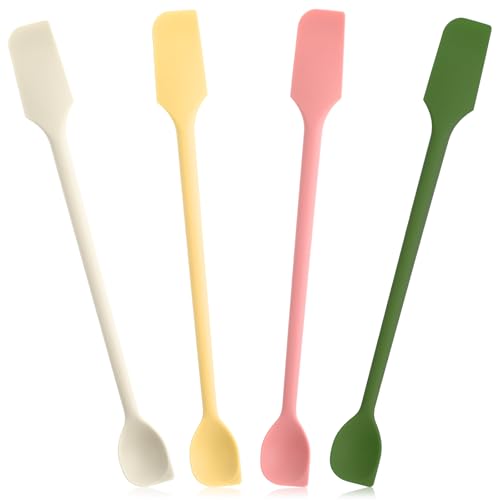 Piriuuo 4 Stück Mini Silikonspatel Doppelseitig Multifunktional Kleine Schaber wiederverwendbarer Rührer für Küche Kosmetik und Gläser Teigschaber für Marmelade Lotion schmale und dünne Flaschen