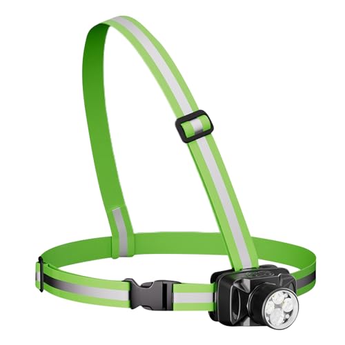 Bsbkoj Potentes luces de correr, lámpara de pecho recargable, LED ajustable de 90 grados con haz de 1000 lm, luz de seguridad impermeable, estilo de correa reflectante con advertencia trasera, equipo