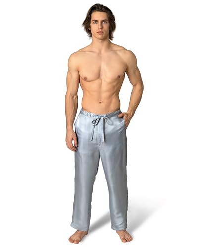 Luxury Artisan Mens Silk Pajama Pants, Natural Silk PJ Bottoms