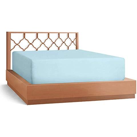 Solid Color Egyptian Cotton Fitted Sheet ( 1-Piece ) Fits Mattress 18-21'' Deep Pocket Luxurious Heavy Quality Sateen Weave Soft Breathable (Queen Size, Light Blue) Cover