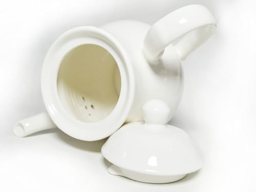 Image of White Porcelain Teapot, Lotus Tea Pot Coffee Tea Water Pot Vintage Ceramic Gooseneck Kettle (35oz)