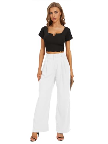 Women High Waist Wide Leg Dress Pants Pleated Front Wide Waistband Elastic Work Casual Long Trousers2
