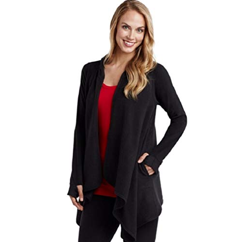 Cuddl Duds Women's Fleecewear with Stretch Hooded Long Sleeve Wrap, Black, Small/Medium