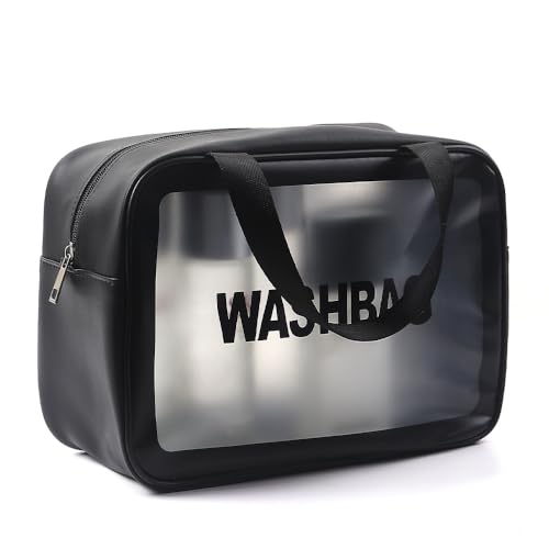 Travel Wash Toiletry Bag for Women Men, Translucent Waterproof Makeup Cosmetic Bag Travel Organizer for Accessories, Toiletries,Set of 3,Black2