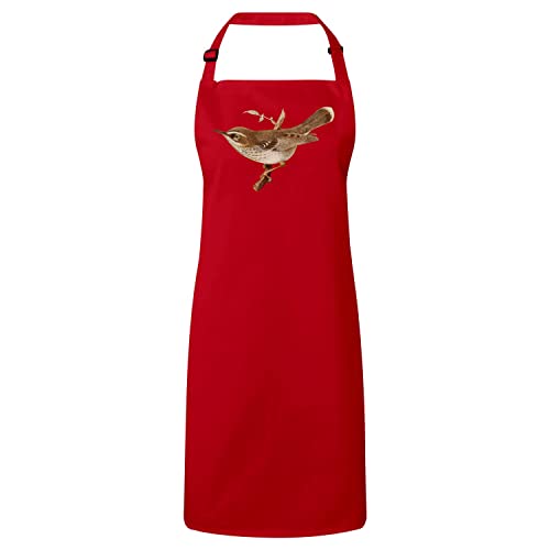 Tablier cuisine rouge oiseau séricorne biologie illustration vintage
