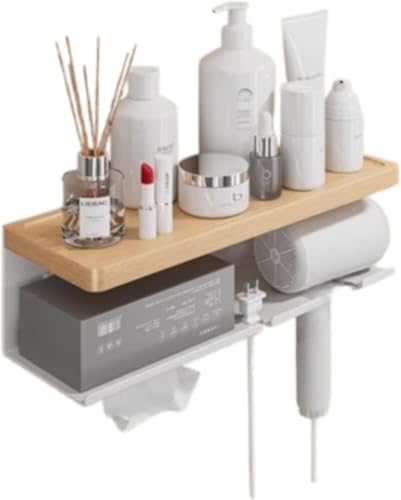 Bivoyudドライヤー スタンド 木製ドライヤーホルダー スタンドドライヤー 収納スタンドドライヤー収納ボックス ドライヤー収納 壁 フック かご 壁掛け大容量耐熱 ドライヤー収納ケース (左,ホワイト)