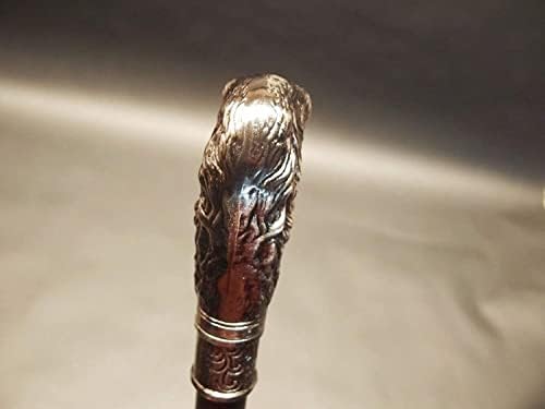 Vintage Style Dog's Head Mens Ladies Walking Stick Walking Cane Walking Aid Mobility Aid Silver Pewter Black Walking Aid Fancy Dress Novelty Accessories Antique Style Silver Pewter
