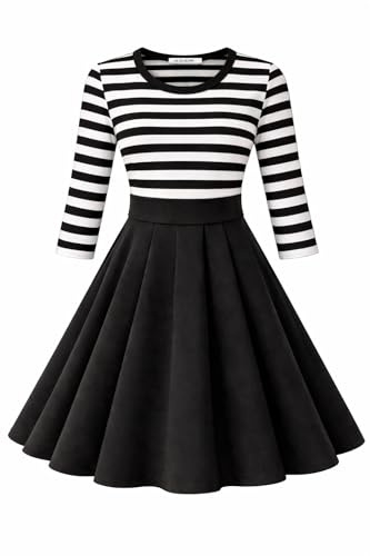 Image of BI.TENCON Women's Striped Pleated Casual A-Line Dresses Knee Length with Pockets
