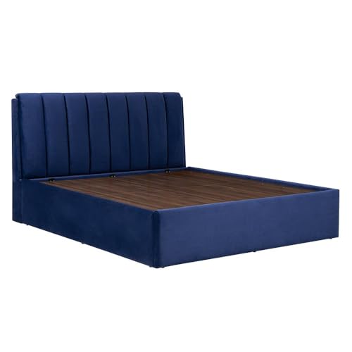 Image of Wakefit Bed | King (78 X 72) Solid Wood Bed, Upholstered, Hydraulic Storage, 3 Year Warranty - Antho - Velvet Blue