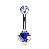 Forbidden Body Jewelry 14g Titanium Double Jeweled Blue CZ Crystal Belly Button Ring