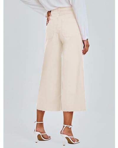 GRAPENT Jean Capris for Women Wide Leg Jeans High Waisted Seamed Front Raw Hem Denim Capri Pants Stretchy3