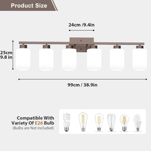 Image of IZORRO Bathroom Light Fixtures, Modern Vanity Lights, Bathroom Lighting Fixtures Over Mirror with Milky White Shade, Wall Sconce for Living Room Cabinet Bedroom (Oil Rubbed Bronze, 6-Light)