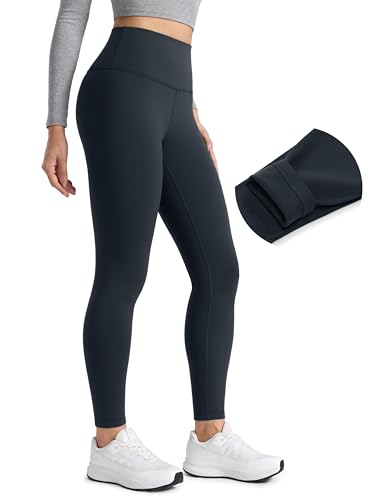 CRZ YOGA Matte Thermal Fleece Lined Leggings 28'' - Casual Lounge Workout Womens Yoga Full Length Pants Winter Warm True Navy Medium