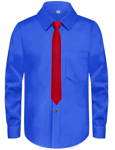 Image of Boys Long Sleeve Button-Down Dress Shirts with Tie: 2 Fabrics (Stretch /Standard) & 2 Fits (Regular /Husky)