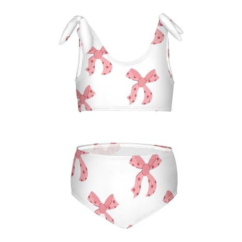 Girls Polka Dot Pink Bow Pattern Swimsuit Two Pieces Bikini Set Bathing Suits Swimwear Crop Top Swimsuit Set
