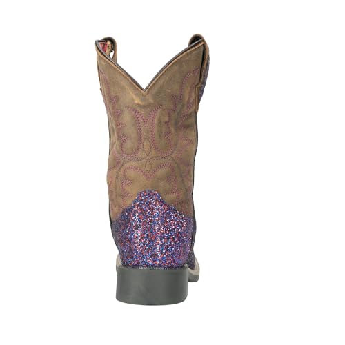 Image of Smoky Mountain Boots Girls' Ariel Western Boot, Little Kid, Purple Glitter /Brown Distress, Medium, Size 12 US