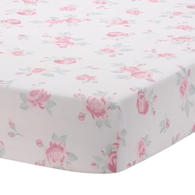 Lambs & Ivy Coquette Floral Pink Bows Aesthetic 3-Piece Baby Crib Bedding Set