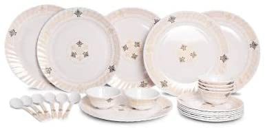 Cena blanca de melamina fijada 24 piezas, apta para lavavajillas, microondas