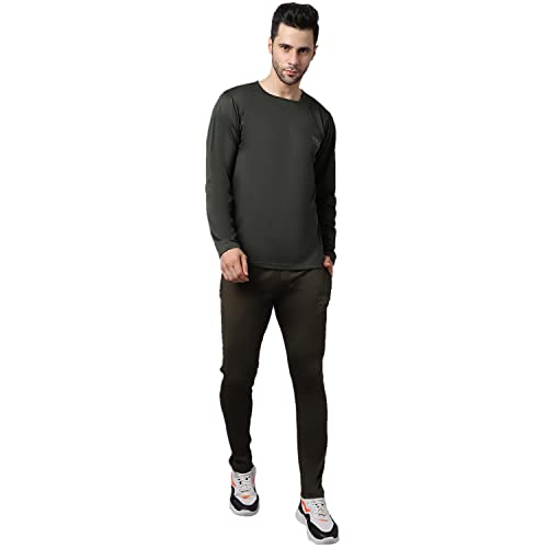 Image of MACK JONNEY Dryfit Lycra Solid Multicolor Tracksuit Co-ord Set for Men (Pack of 2)-DRY T FS OLV GRY D10 OLV GRY 04-M