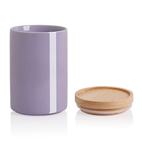 Sweejar Ceramic Food Storage Jar, Stackable Kitchen Canisters, Containers with Airtight Seal Wooden Lid for Serving Ground Coffee, Tea, Sugar, Salt and More - 28 Fl Oz (Purple)