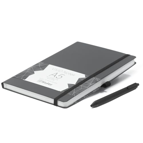 Image of Kitabby VIVID Notes A5 Hard Bound Notebook with Pen - Grey | Elastic Band & Pen Loop, 192 Pages, 80gsm Natural Shade Paper, Polymer Coated Paper Cover